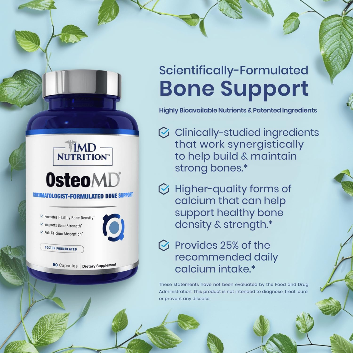 1MD Nutrition OsteoMD Comprehensive Bone Support Supplement – 90 Capsules