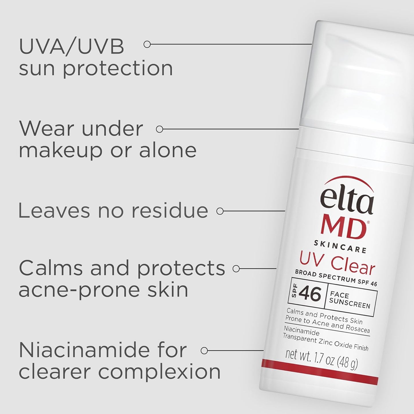 EltaMD UV Clear Face Sunscreen SPF 46, Oil-Free Sunscreen with Zinc Oxide, Dermatologist Recommended