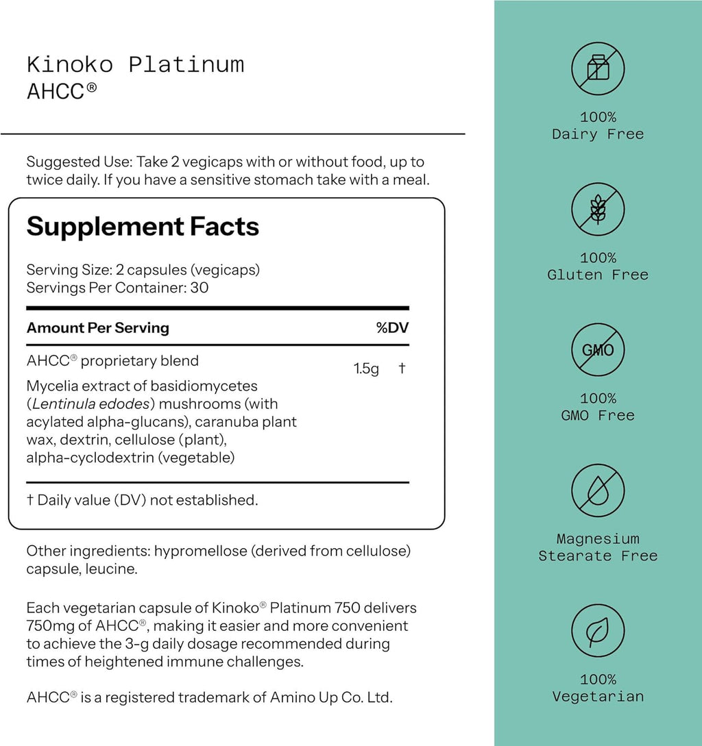 Quality of Life Kinoko Platinum AHCC Supplement – 60 Veggie Capsules