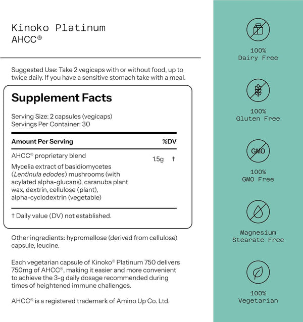 Quality of Life Kinoko Platinum AHCC Supplement – 60 Veggie Capsules
