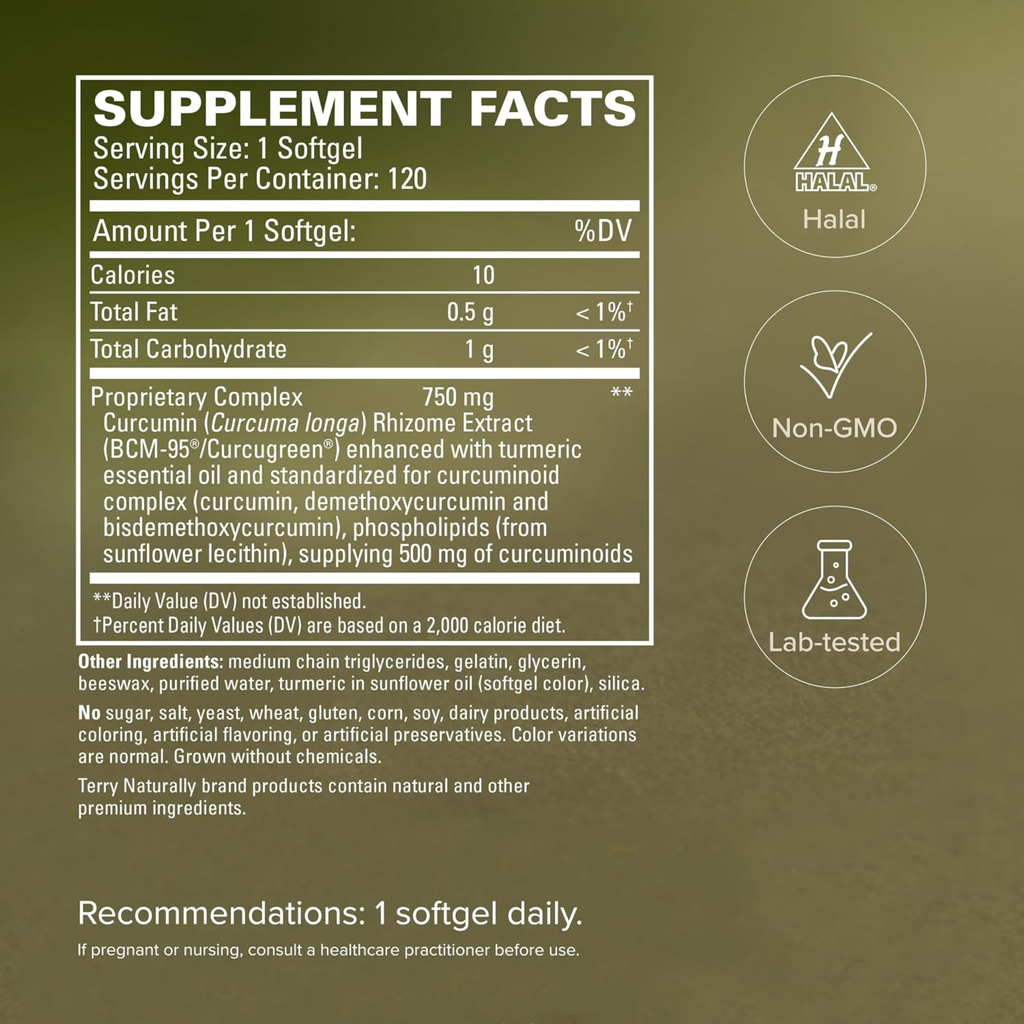 Terry Naturally CuraMed 750 mg Turmeric Curcumin Supplement – 120 Softgels