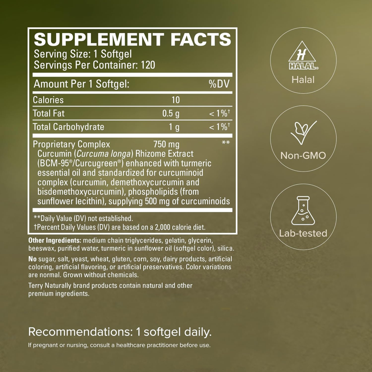 Terry Naturally CuraMed 750 mg Turmeric Curcumin Supplement – 120 Softgels
